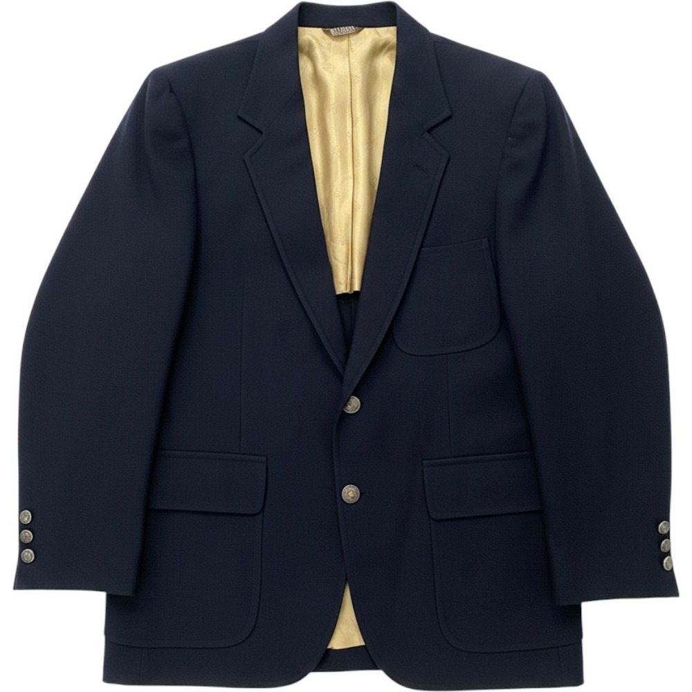 Bill Blass Blazer Mens 40 Navy Blue Wool Two Button Crest Buttons Vintage